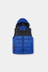 Men's Blue And Black Sleeveless Puffer Jacket
