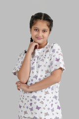 Girls All-Over Printed Soft Cotton Night Suit