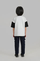 Boys Contrast Sleeves Printed Cotton Oversize T-Shirt