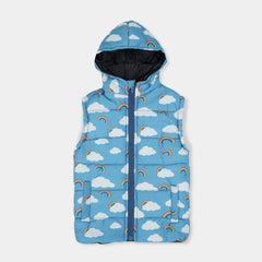 Girls Premium Quality All-Over Printed Sleeveless Puffer Zipper Hoodie Jacket