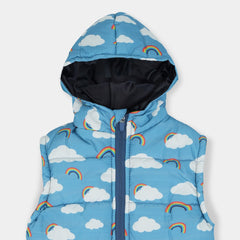 Girls Premium Quality All-Over Printed Sleeveless Puffer Zipper Hoodie Jacket